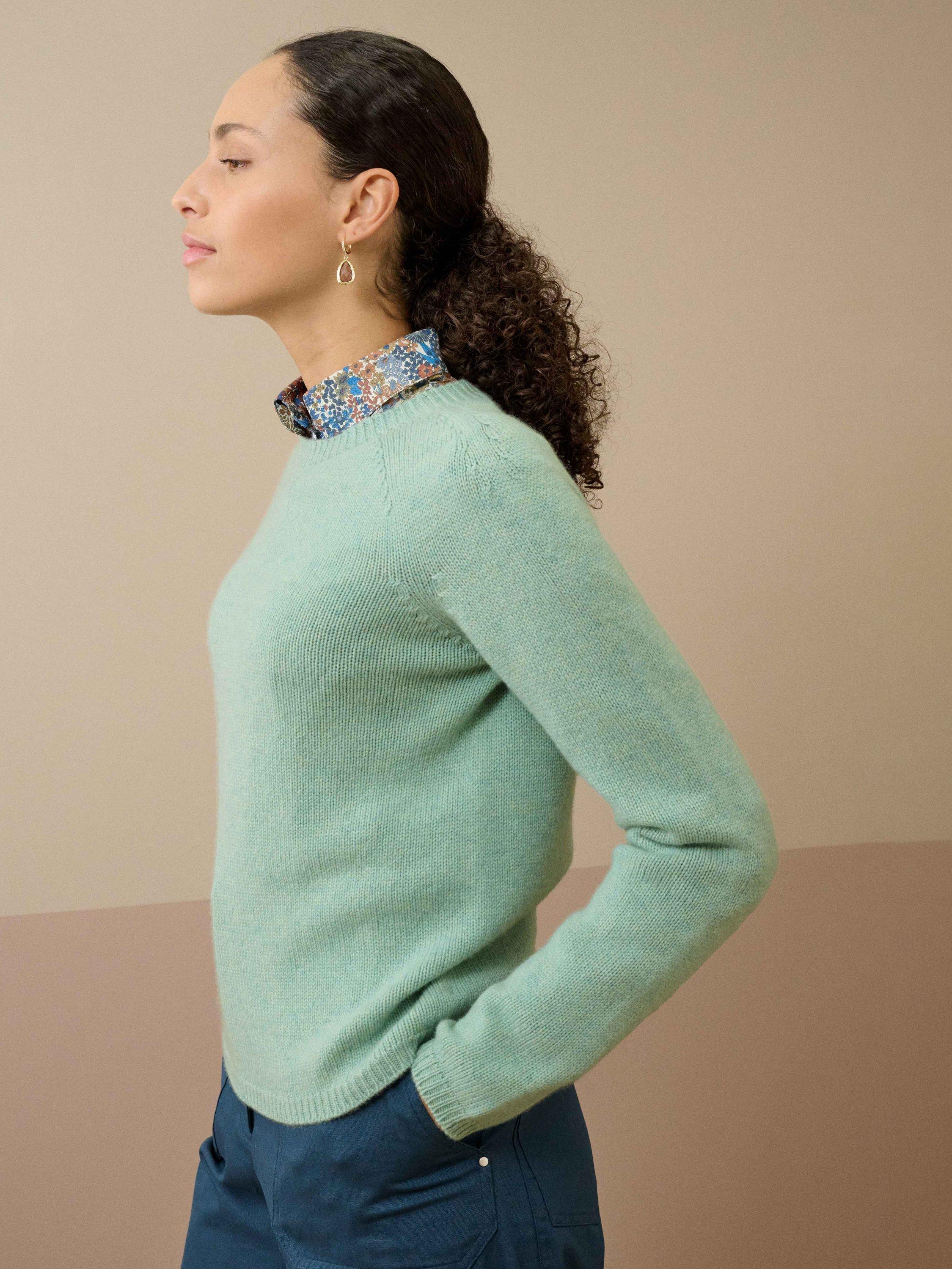 Product image 2 of 4, which shows Brora Round Neck Pure Cashmere Jumper, Seaspray, 8-10