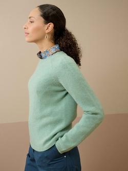 Brora Round Neck Pure Cashmere Jumper - view 2, Seaspray