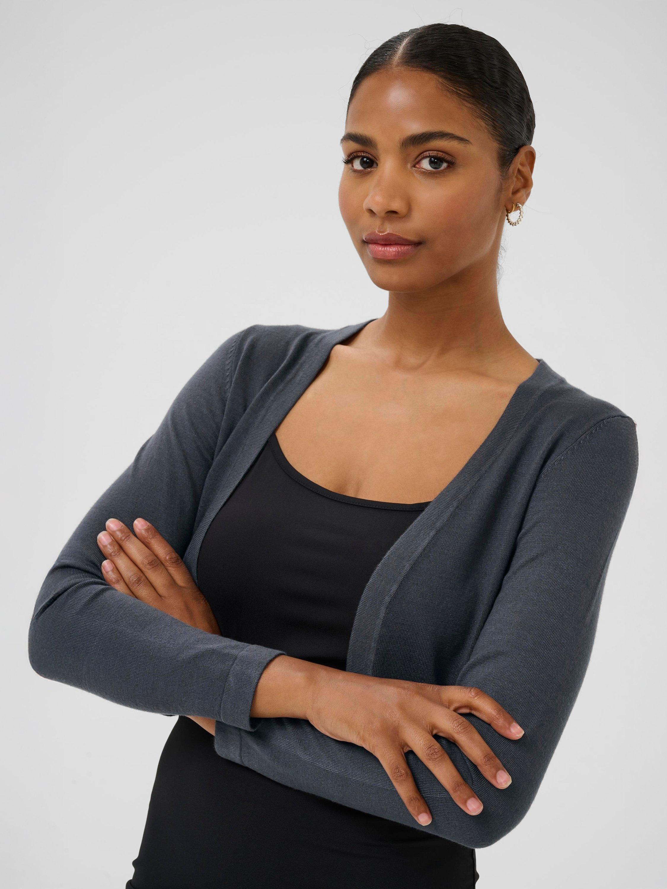 Product image 4 of 6, which shows KAFFE Astrid Long Sleeve Open Neck Bolero Cardigan, Mid Grey, XS