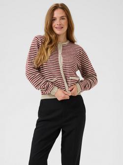 KAFFE Ellery Wool Blend Long Sleeve Crew Neck Cardigan, Red/Multi