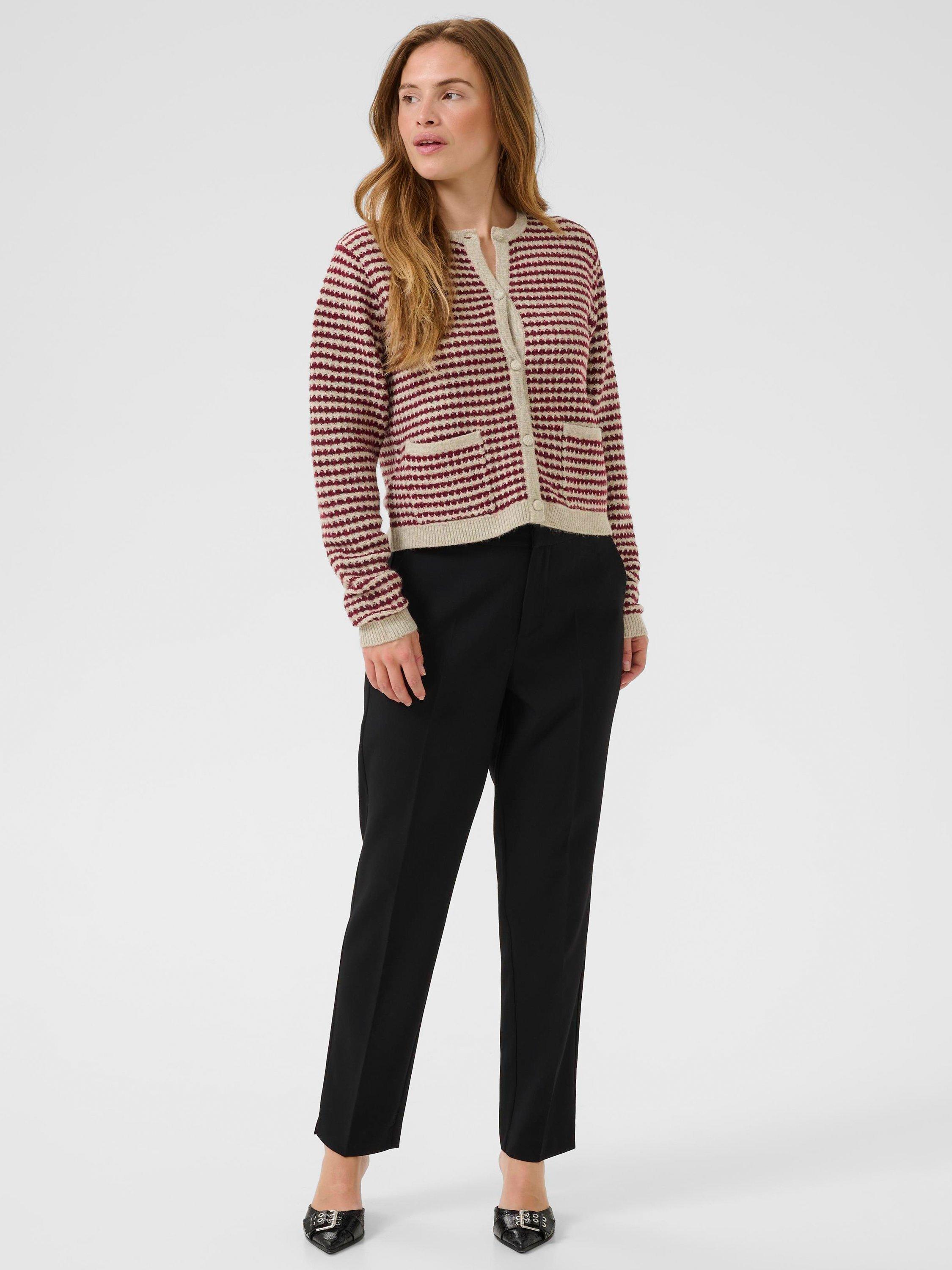 Product image 3 of 6, which shows KAFFE Ellery Wool Blend Long Sleeve Crew Neck Cardigan, Red/Multi, XL