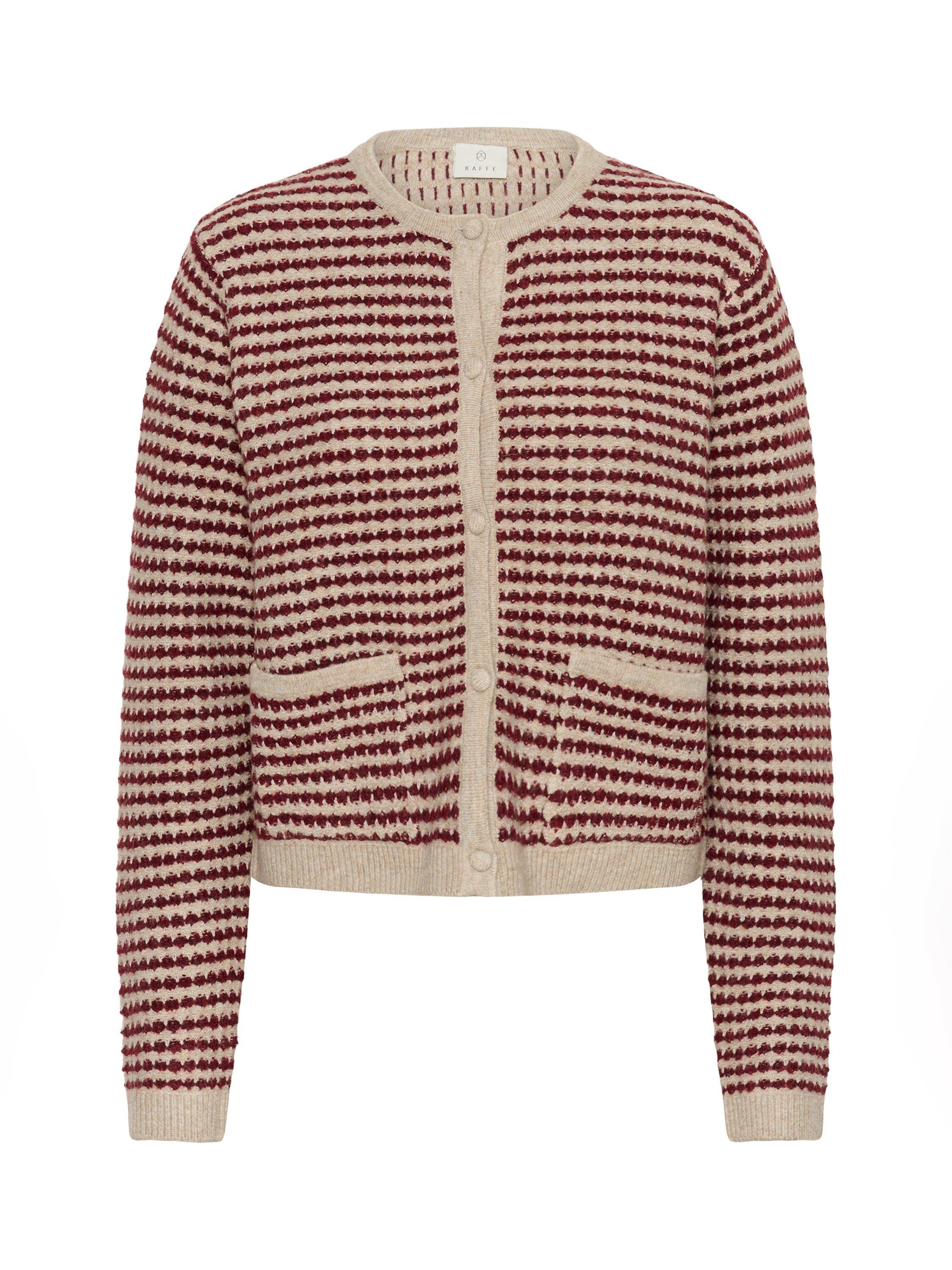 Product image 5 of 6, which shows KAFFE Ellery Wool Blend Long Sleeve Crew Neck Cardigan, Red/Multi, XL