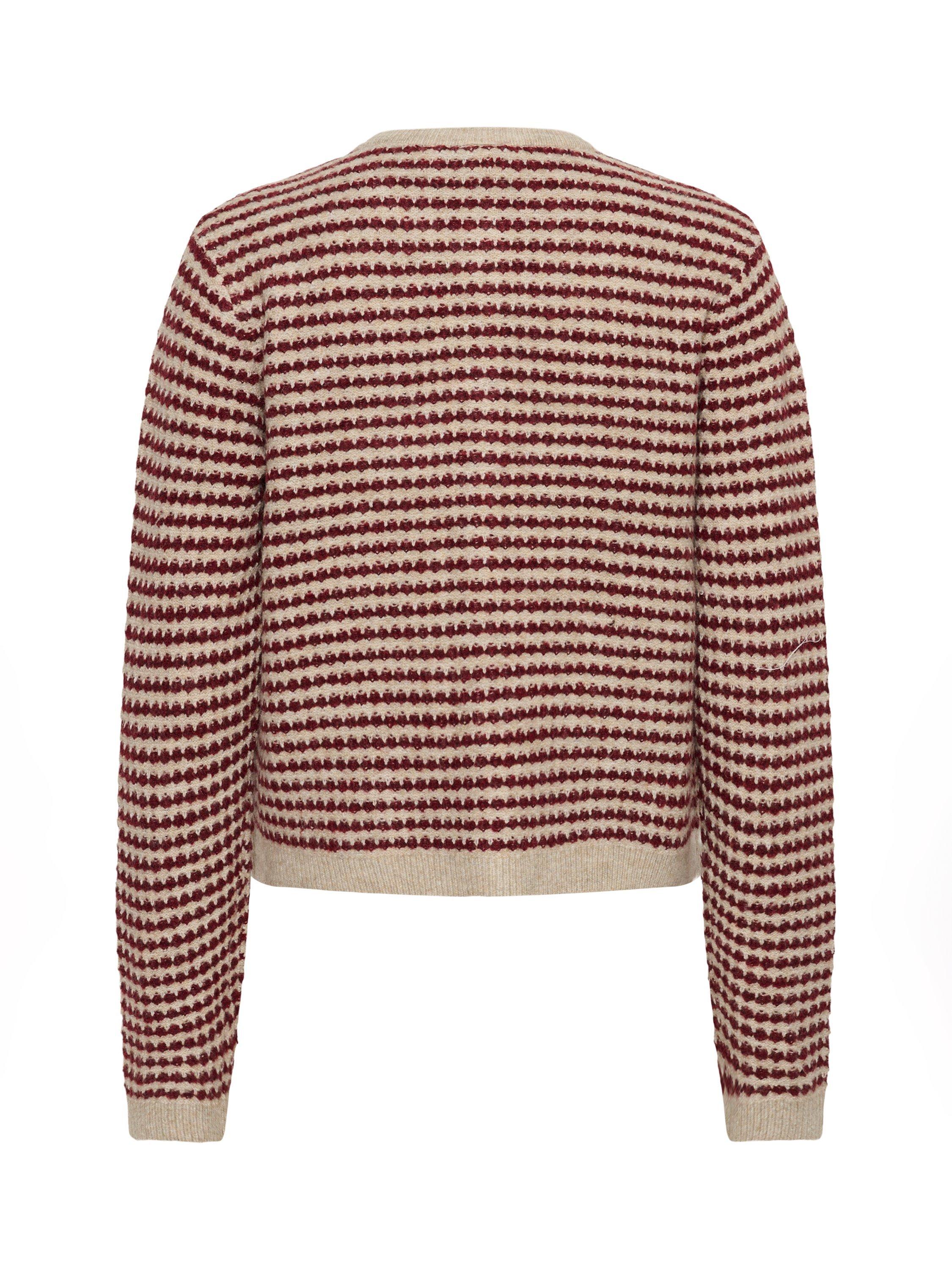 Product image 6 of 6, which shows KAFFE Ellery Wool Blend Long Sleeve Crew Neck Cardigan, Red/Multi, XL