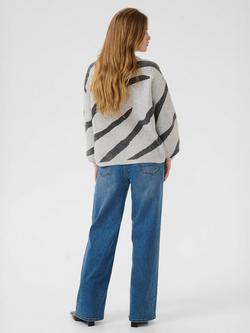 KAFFE Wilma Wool Blend Stripe Long Sleeve Crew Neck Jumper - view 2, Grey/Multi
