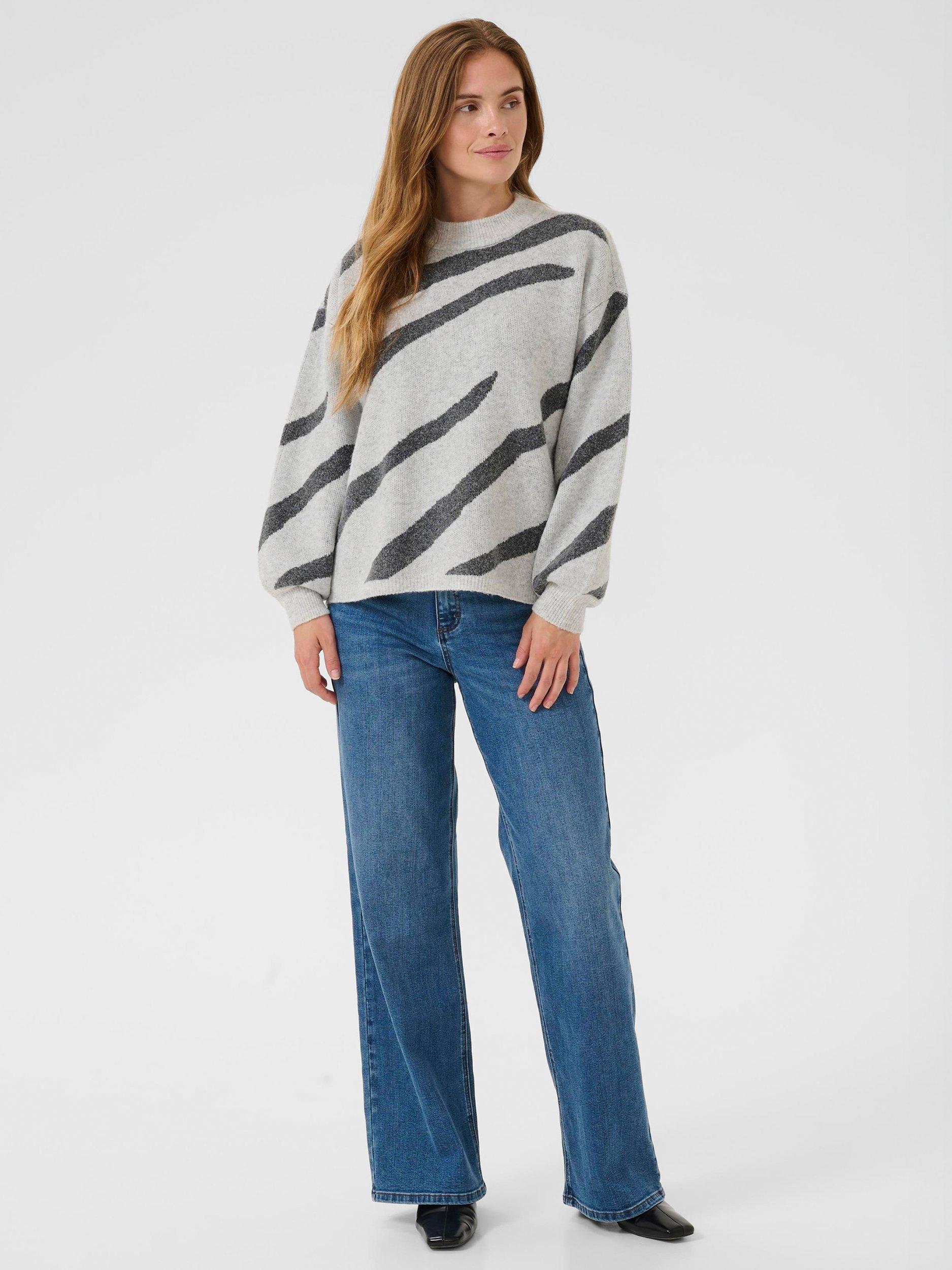 Product image 3 of 6, which shows KAFFE Wilma Wool Blend Stripe Long Sleeve Crew Neck Jumper, Grey/Multi, XL