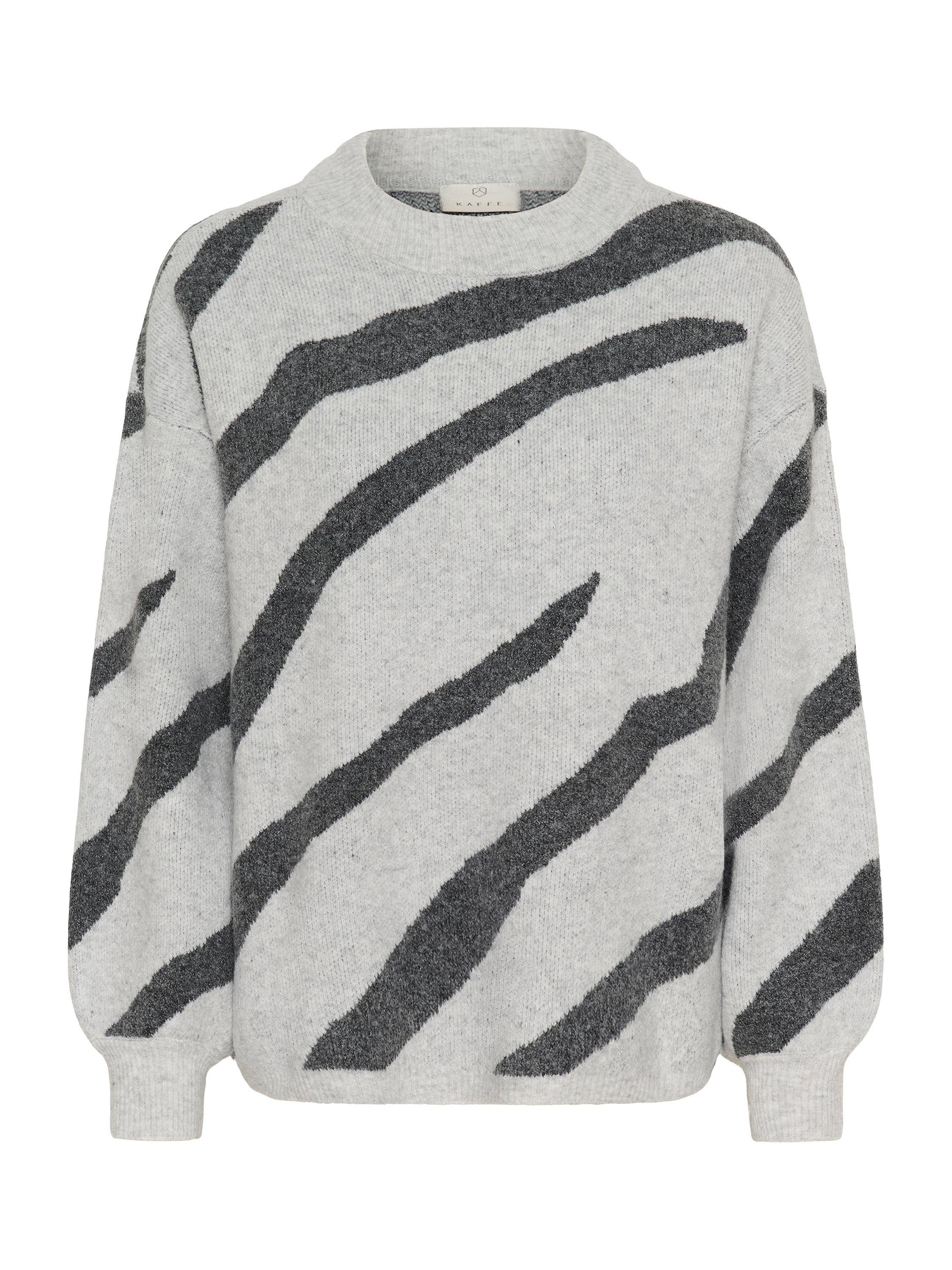 Product image 5 of 6, which shows KAFFE Wilma Wool Blend Stripe Long Sleeve Crew Neck Jumper, Grey/Multi, XL