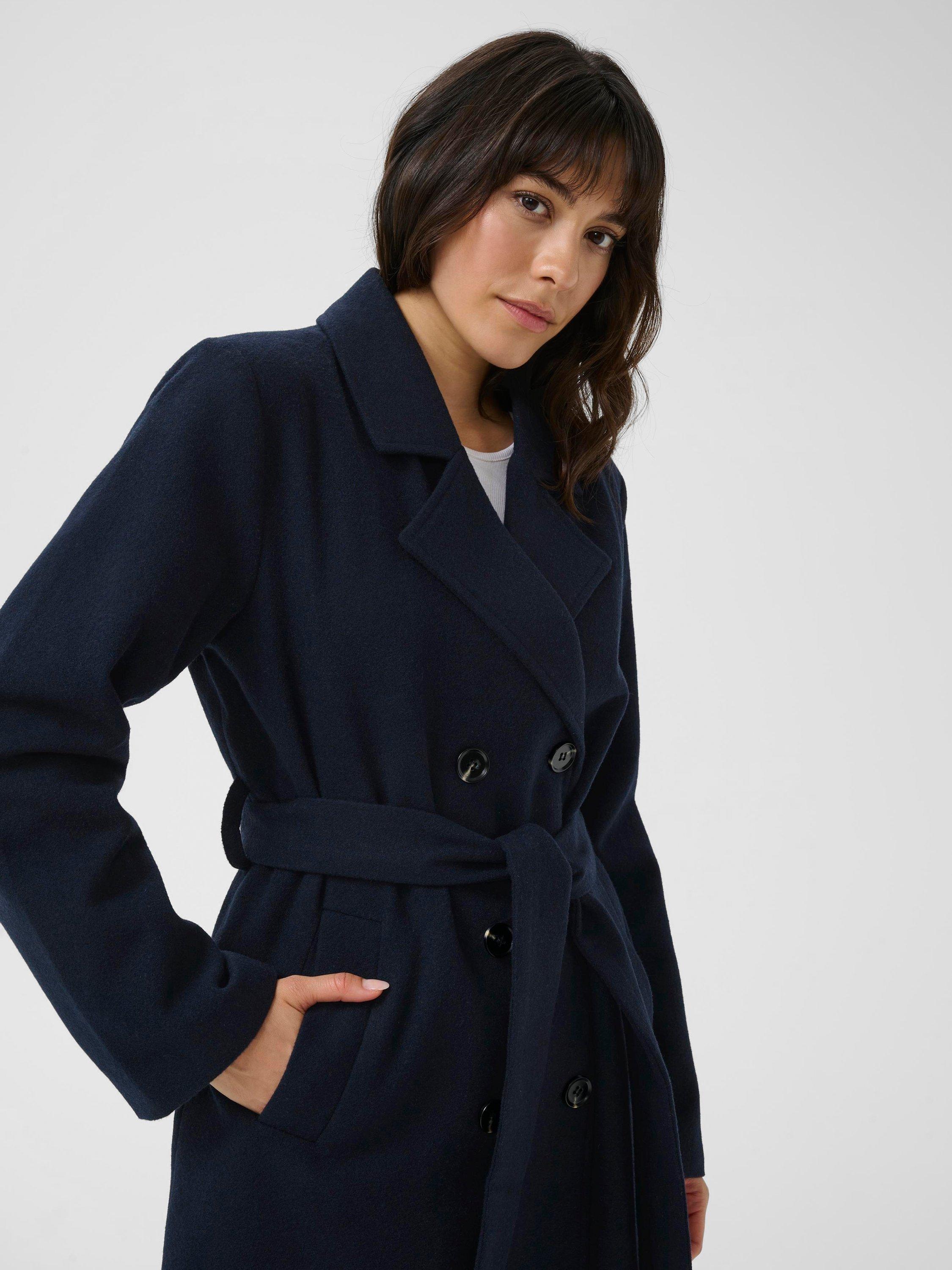 Product image 3 of 5, which shows KAFFE Fanny Wool Blend Longline Overcoat, Mid Blue, 18