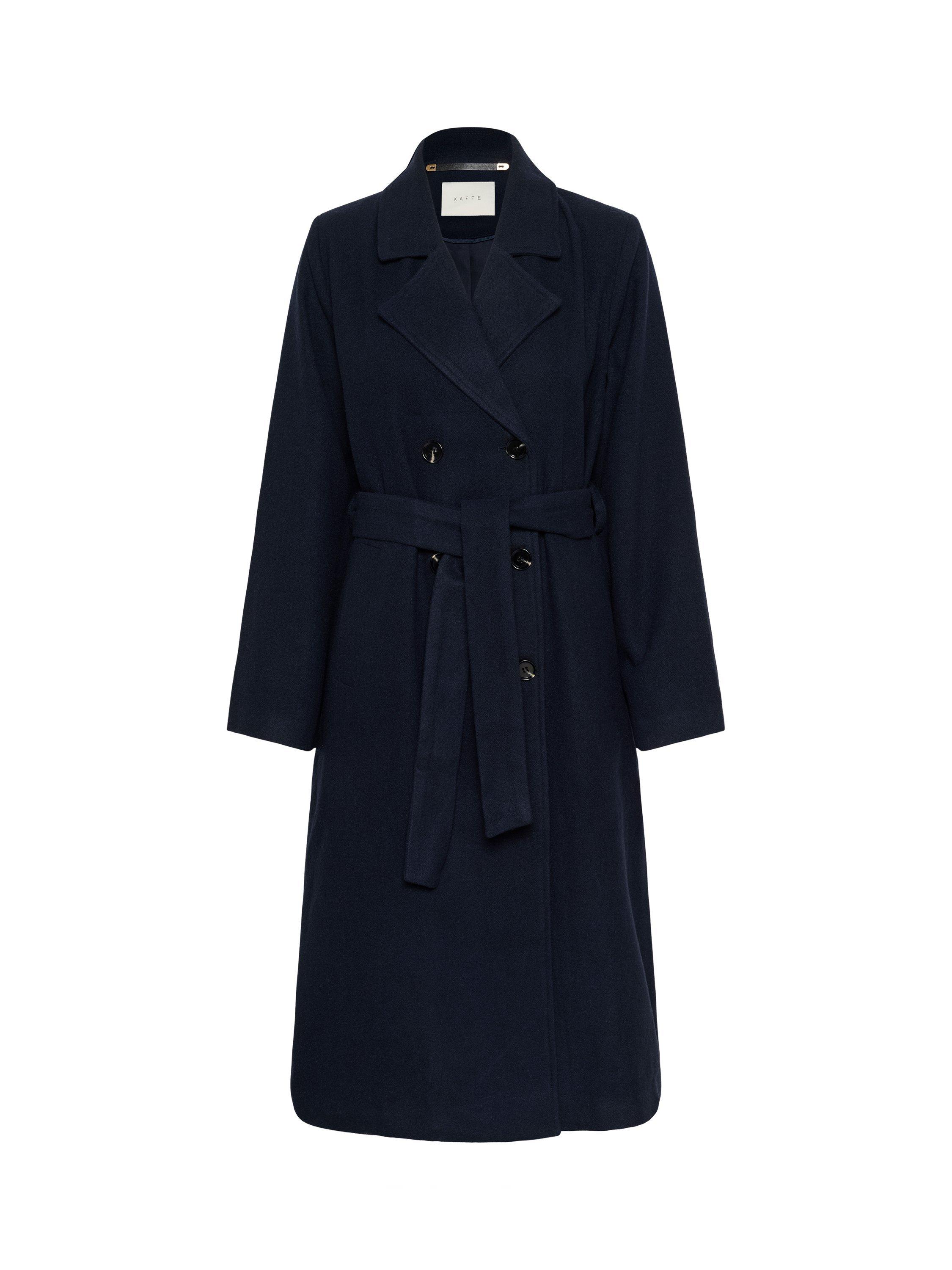 Product image 4 of 5, which shows KAFFE Fanny Wool Blend Longline Overcoat, Mid Blue, 18