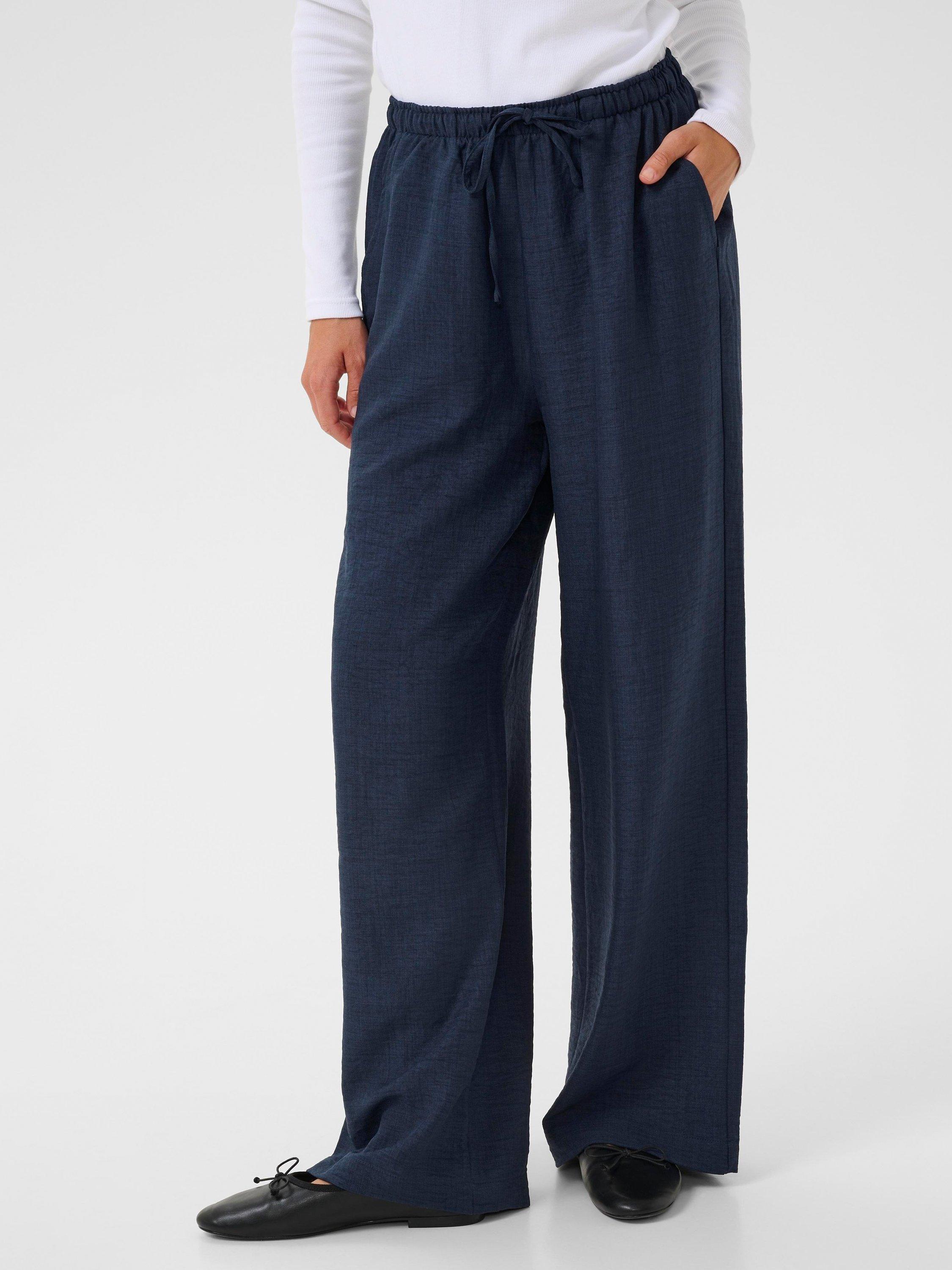 Product image 1 of 6, which shows KAFFE Ellen Wide Leg Mid Rise Culotte Trousers, Mid Blue, 8