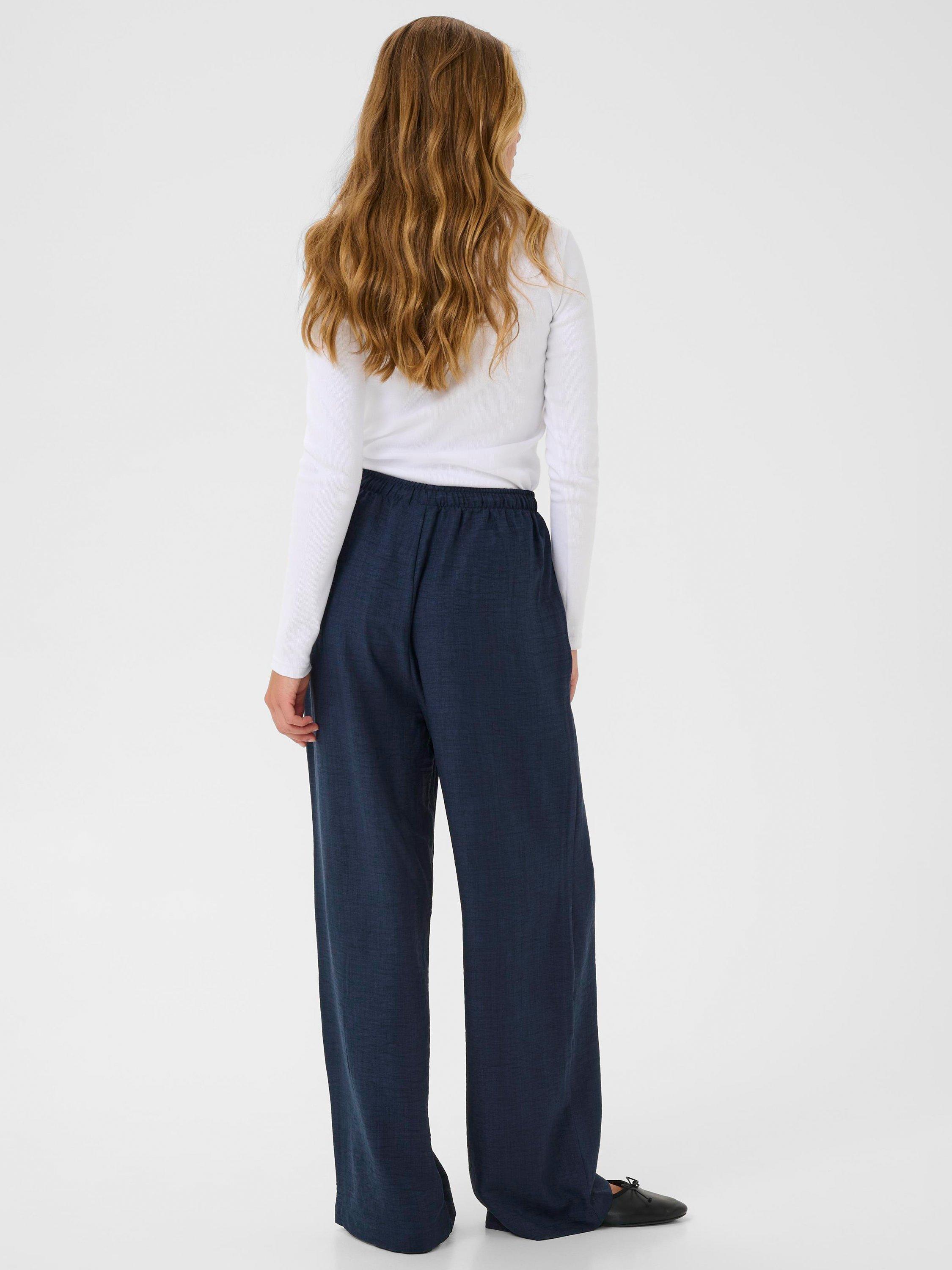 Product image 2 of 6, which shows KAFFE Ellen Wide Leg Mid Rise Culotte Trousers, Mid Blue, 8