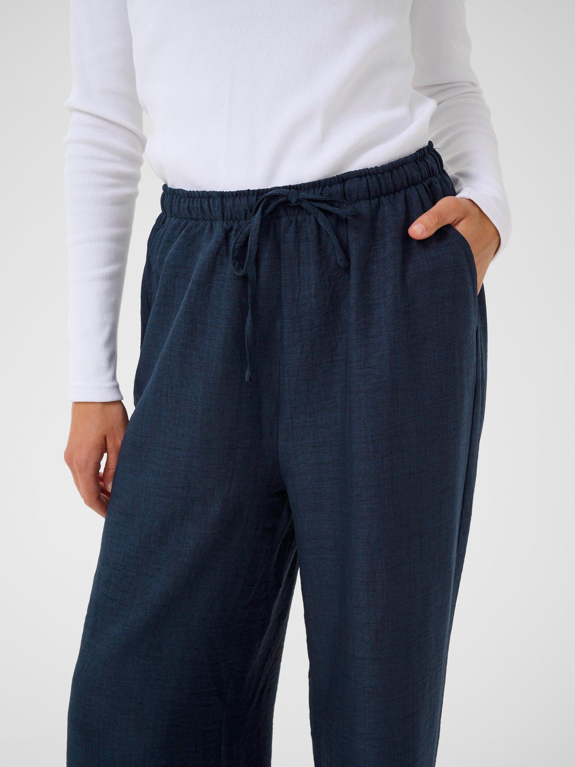 Product image 4 of 6, which shows KAFFE Ellen Wide Leg Mid Rise Culotte Trousers, Mid Blue, 8