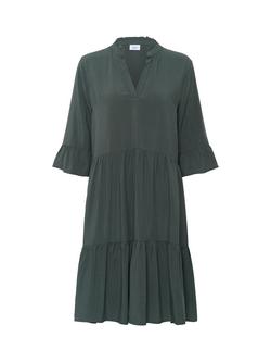 Saint Tropez Eda Three-Quarter Sleeve V Neck Tunic Shirt Dress, Mid Green