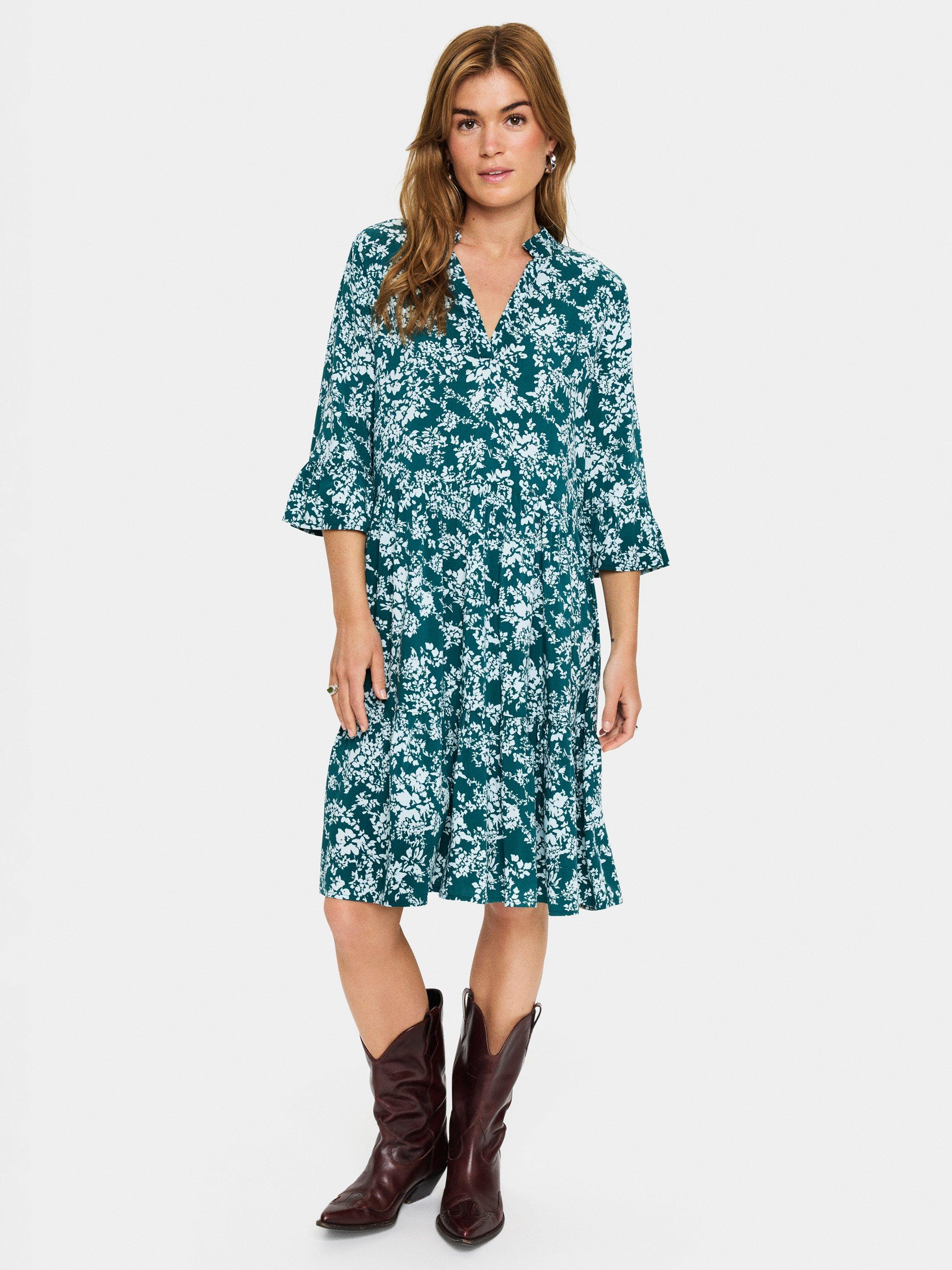 Product image 3 of 6, which shows Saint Tropez Eda V Neck Midi Dress, Green/Multi, XS