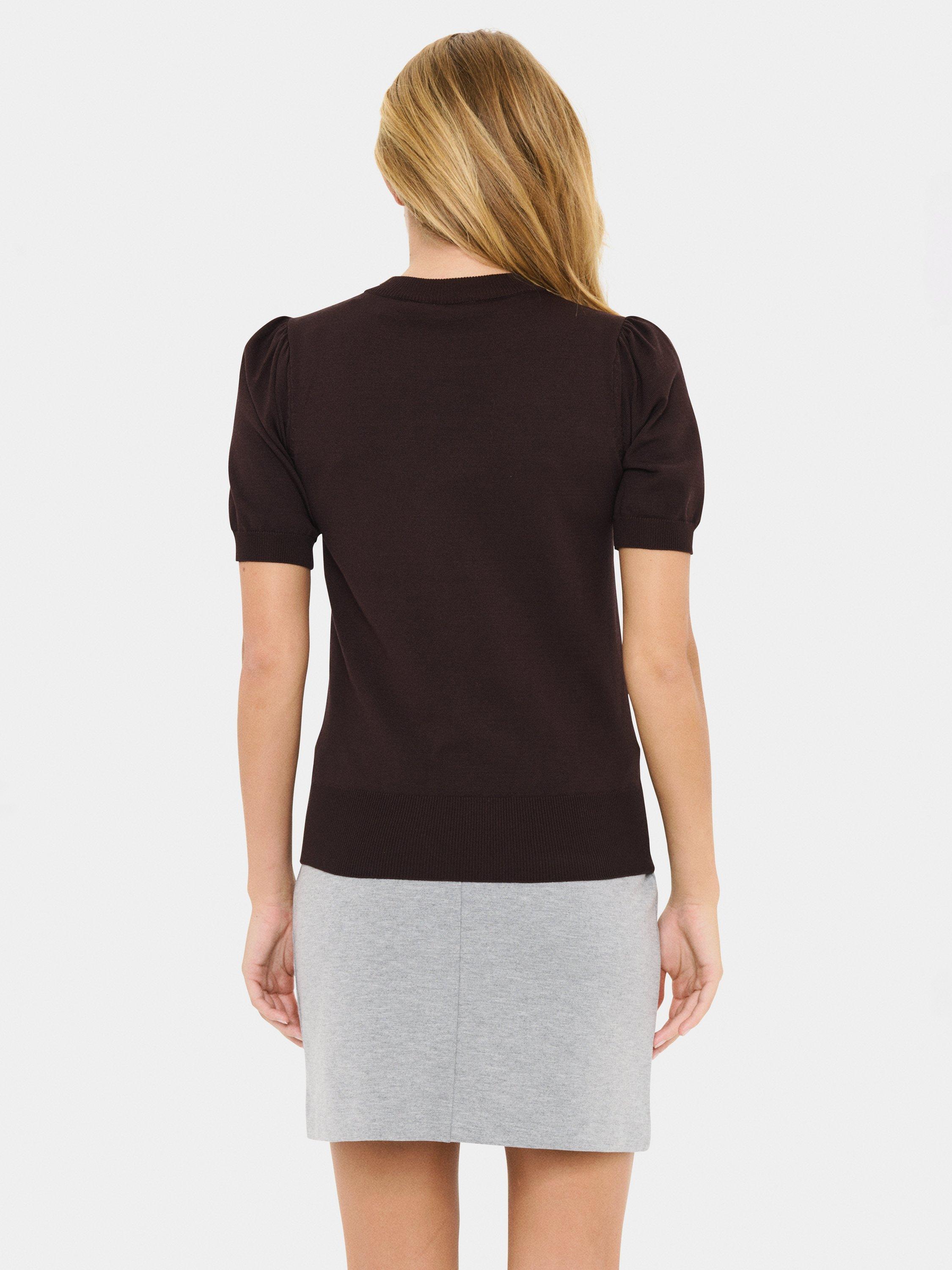 Product image 2 of 6, which shows Saint Tropez Mila Short Sleeve Shimmer Jumper, Mid Brown, XS