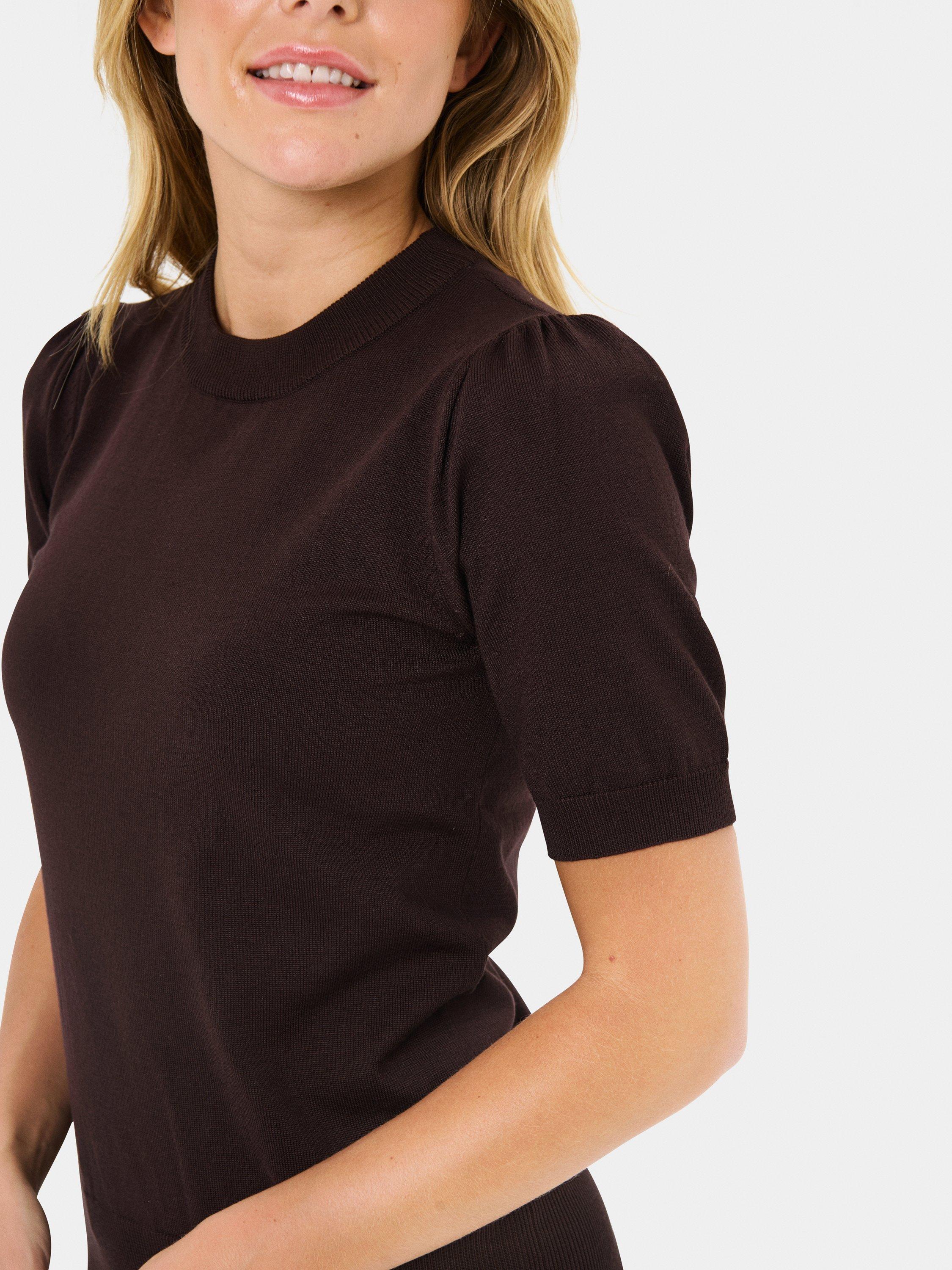Product image 4 of 6, which shows Saint Tropez Mila Short Sleeve Shimmer Jumper, Mid Brown, XS