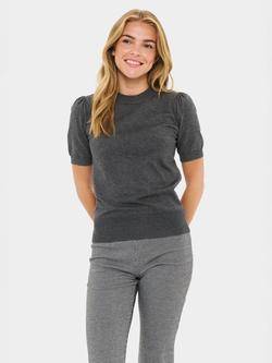 Saint Tropez Mila Short Sleeve Shimmer Jumper, Mid Grey, Mid Grey