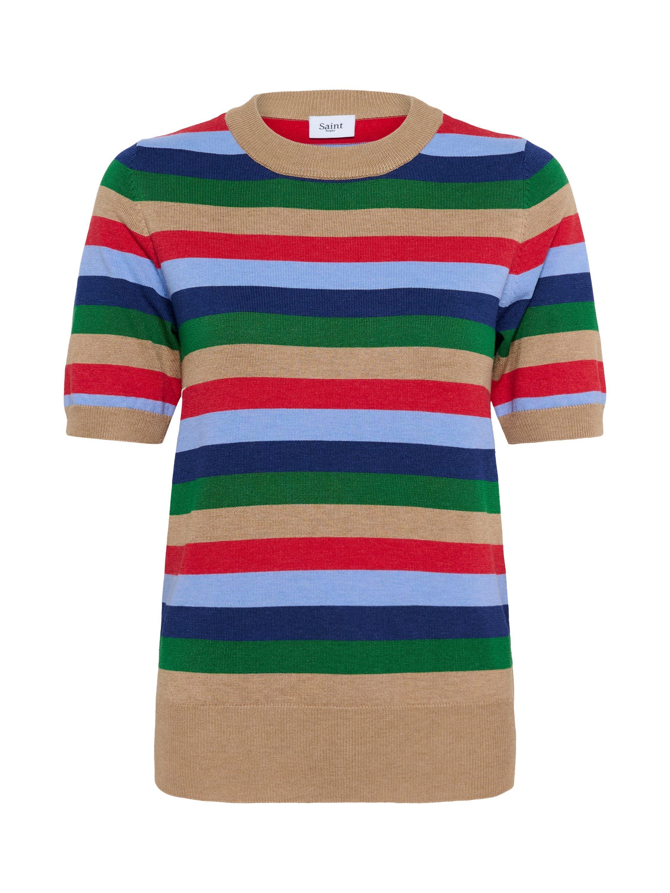 Product image 5 of 6, which shows Saint Tropez Milia Stripe Short Sleeve Jumper, Brown/Multi, S