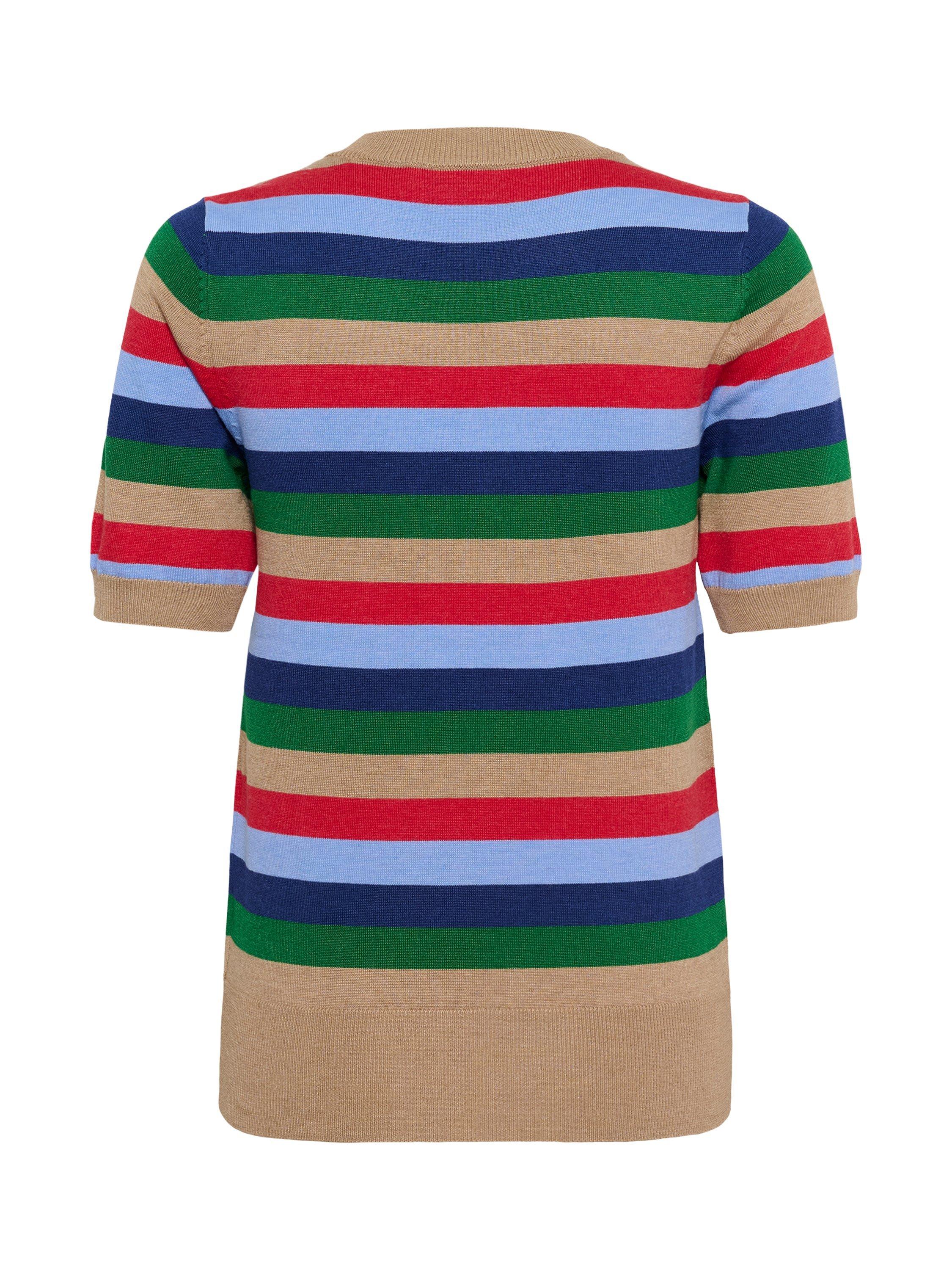 Product image 6 of 6, which shows Saint Tropez Milia Stripe Short Sleeve Jumper, Brown/Multi, S