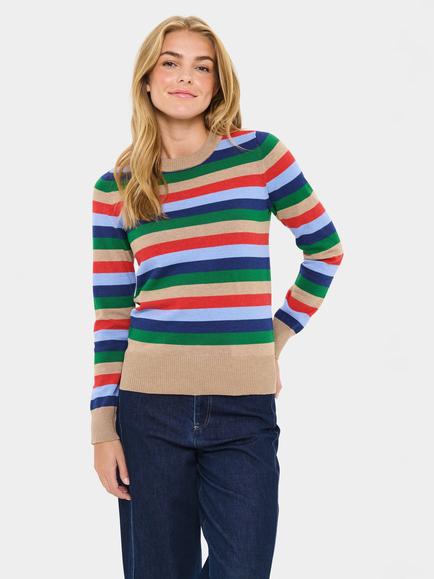 Saint Tropez Milia Stripe Long Sleeve Crew Neck Jumper, Brown/Multi