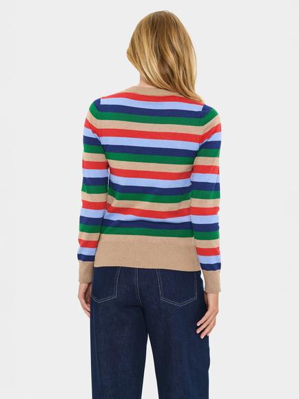 Saint Tropez Milia Stripe Long Sleeve Crew Neck Jumper - view 2, Brown/Multi