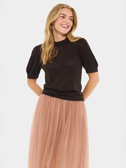 Saint Tropez Pau Short Sleeve Metallic Knit Top, Mid Brown, Mid Brown