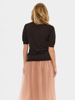 Saint Tropez Pau Short Sleeve Metallic Knit Top, Mid Brown - view 2, Mid Brown