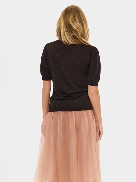 Saint Tropez Pau Short Sleeve Metallic Knit Top, Mid Brown - view 2, Mid Brown