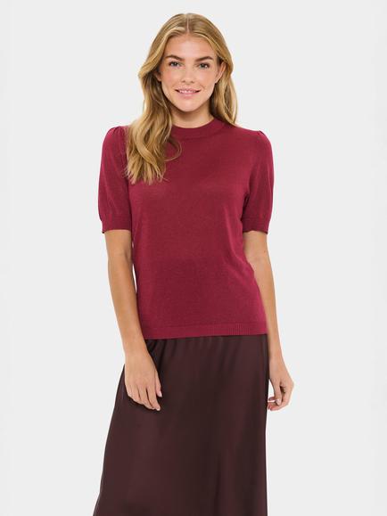 Saint Tropez Pau Short Sleeve Metallic Knit Top, Mid Pink, Mid Pink
