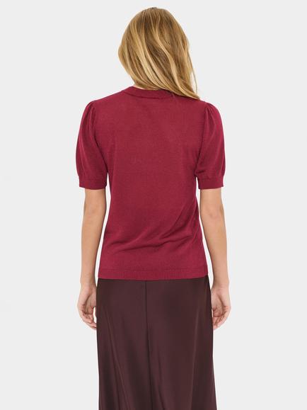 Saint Tropez Pau Short Sleeve Metallic Knit Top, Mid Pink - view 2, Mid Pink