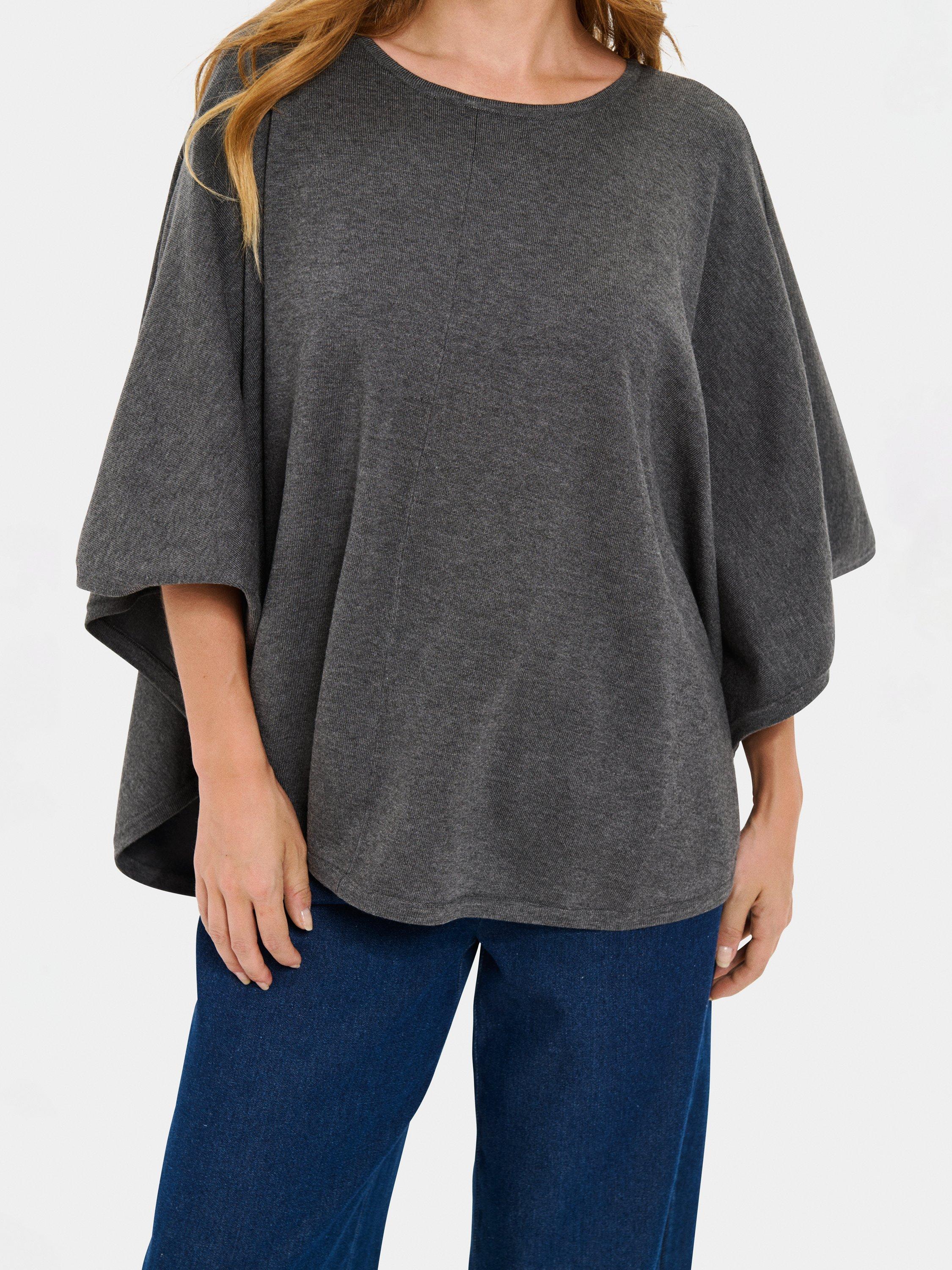 Product image 3 of 5, which shows Saint Tropez Billi Poncho, Grey Melange, One Size