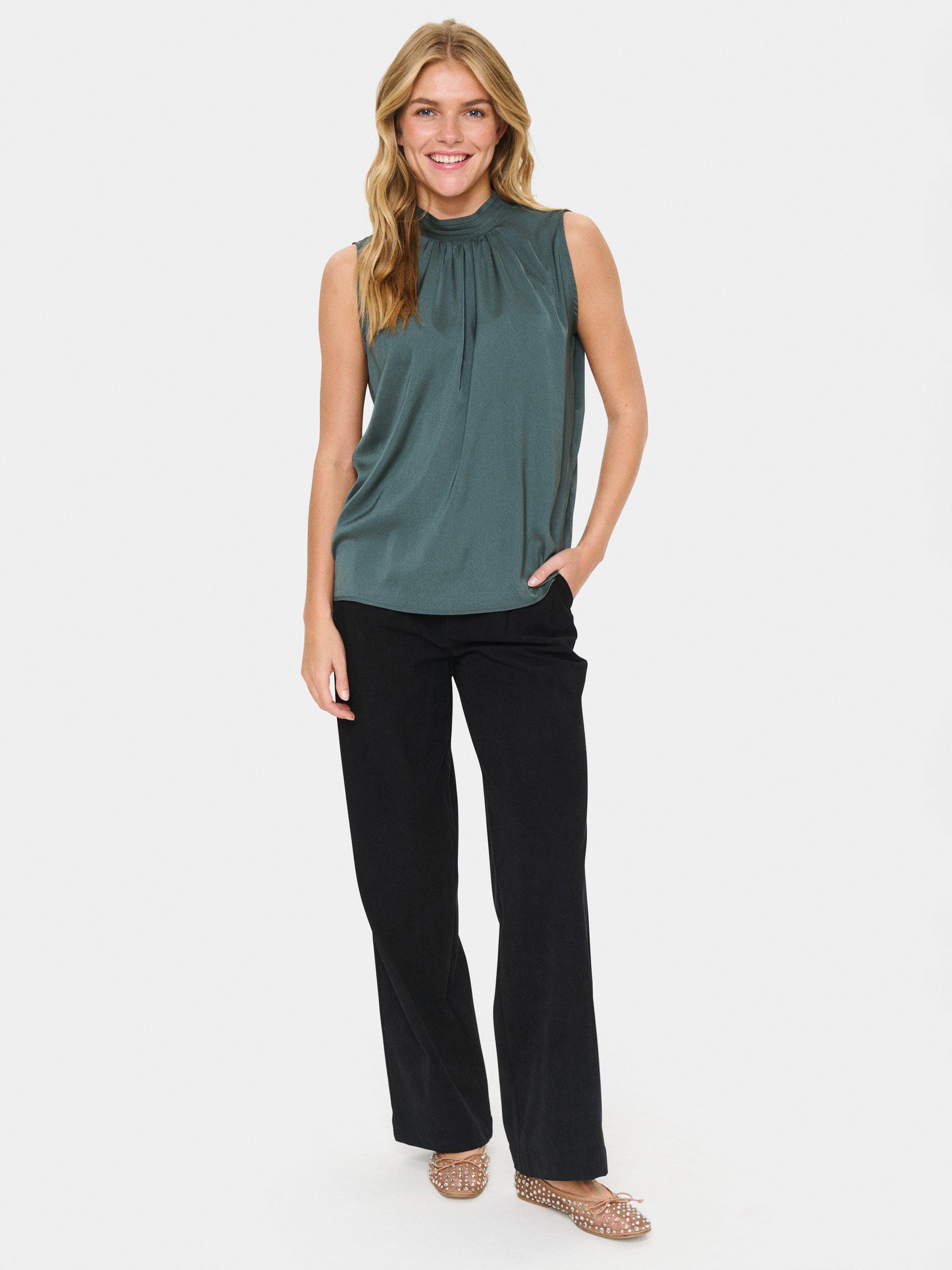 Product image 3 of 6, which shows Saint Tropez Aileen Sleeveless Blouse, Mid Green, XS