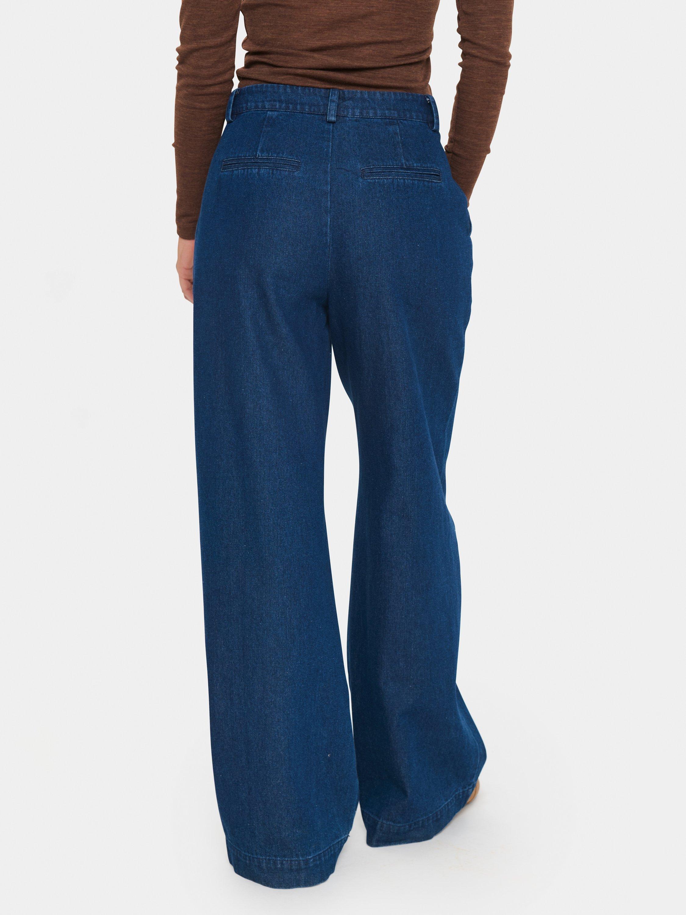 Product image 2 of 6, which shows Saint Tropez Jaclyn Denim Wide Leg Trousers, Mid Blue, XS