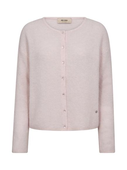 MOS MOSH Almine Wool Blend Round Neck Cardigan, Mid Pink