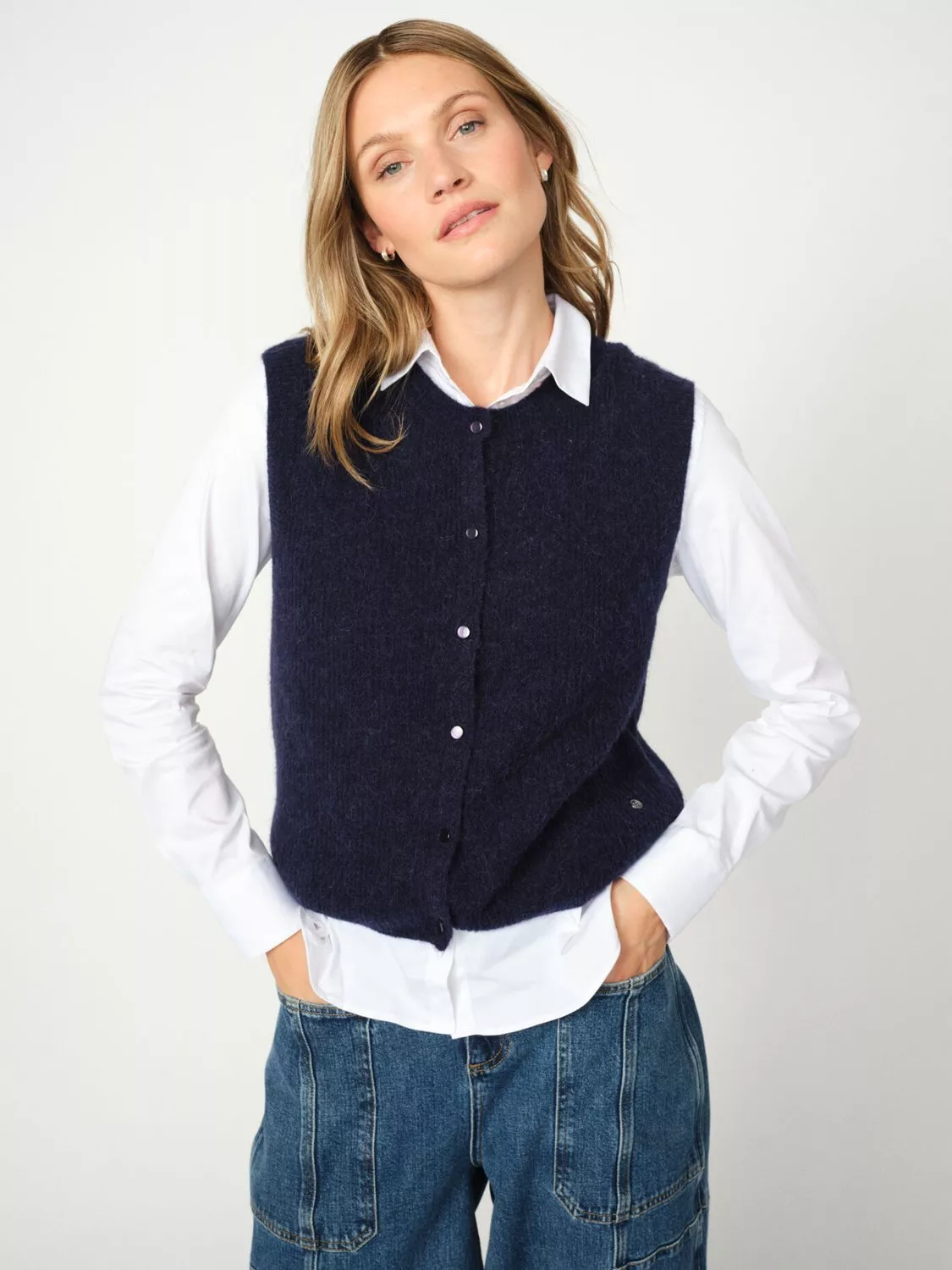 MOS MOSH Almine Thora Wool Blend Cap Sleeve Crew Neck Knit Vest