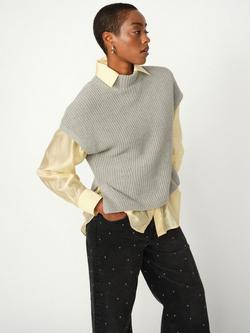 MOS MOSH Biola Bine Cotton Cap Sleeve High Neck Jumper, Mid Grey