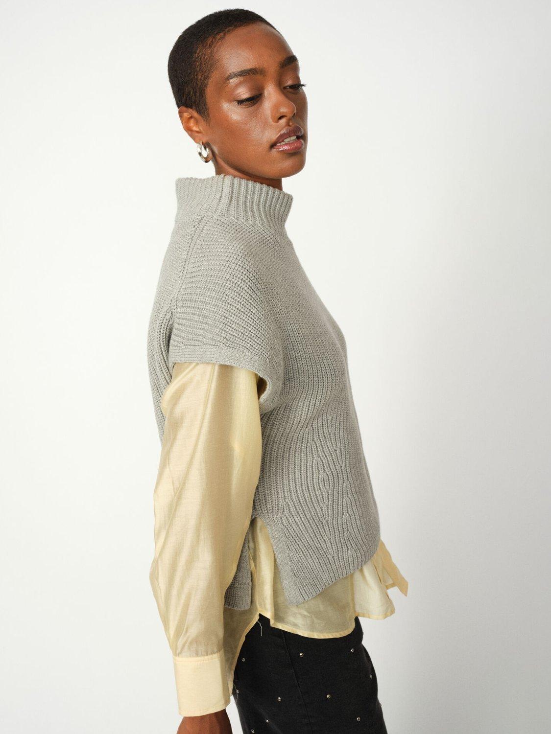 Product image 3 of 6, which shows MOS MOSH Biola Bine Cotton Cap Sleeve High Neck Jumper, Mid Grey, XS