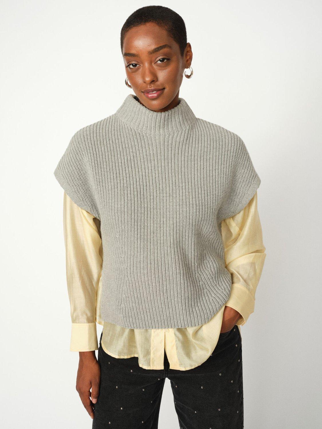 Product image 4 of 6, which shows MOS MOSH Biola Bine Cotton Cap Sleeve High Neck Jumper, Mid Grey, XS