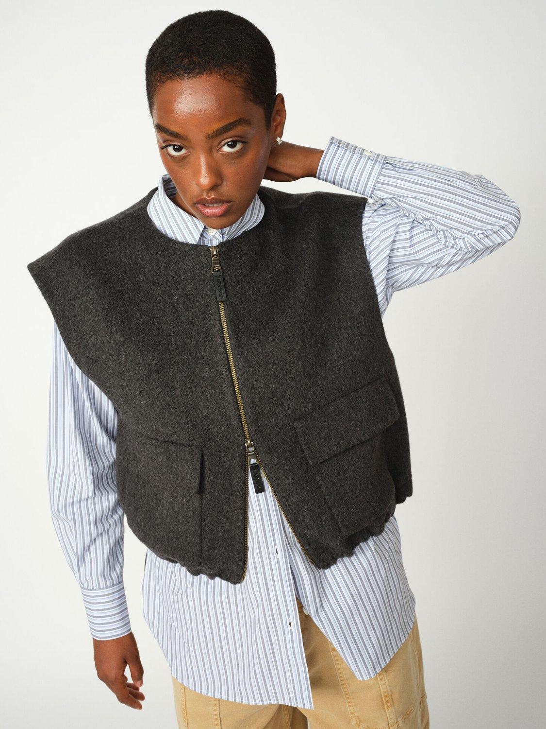 Product image 1 of 4, which shows MOS MOSH MMElise Loisa Wool Vest, Phantom, XS