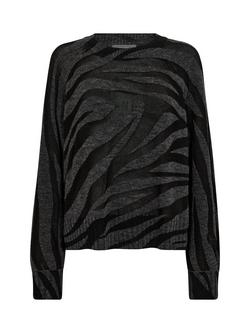 MOS MOSH Hala Wool Blend Zebra Print Long Sleeve Crew Neck Jumper, Grey/Multi