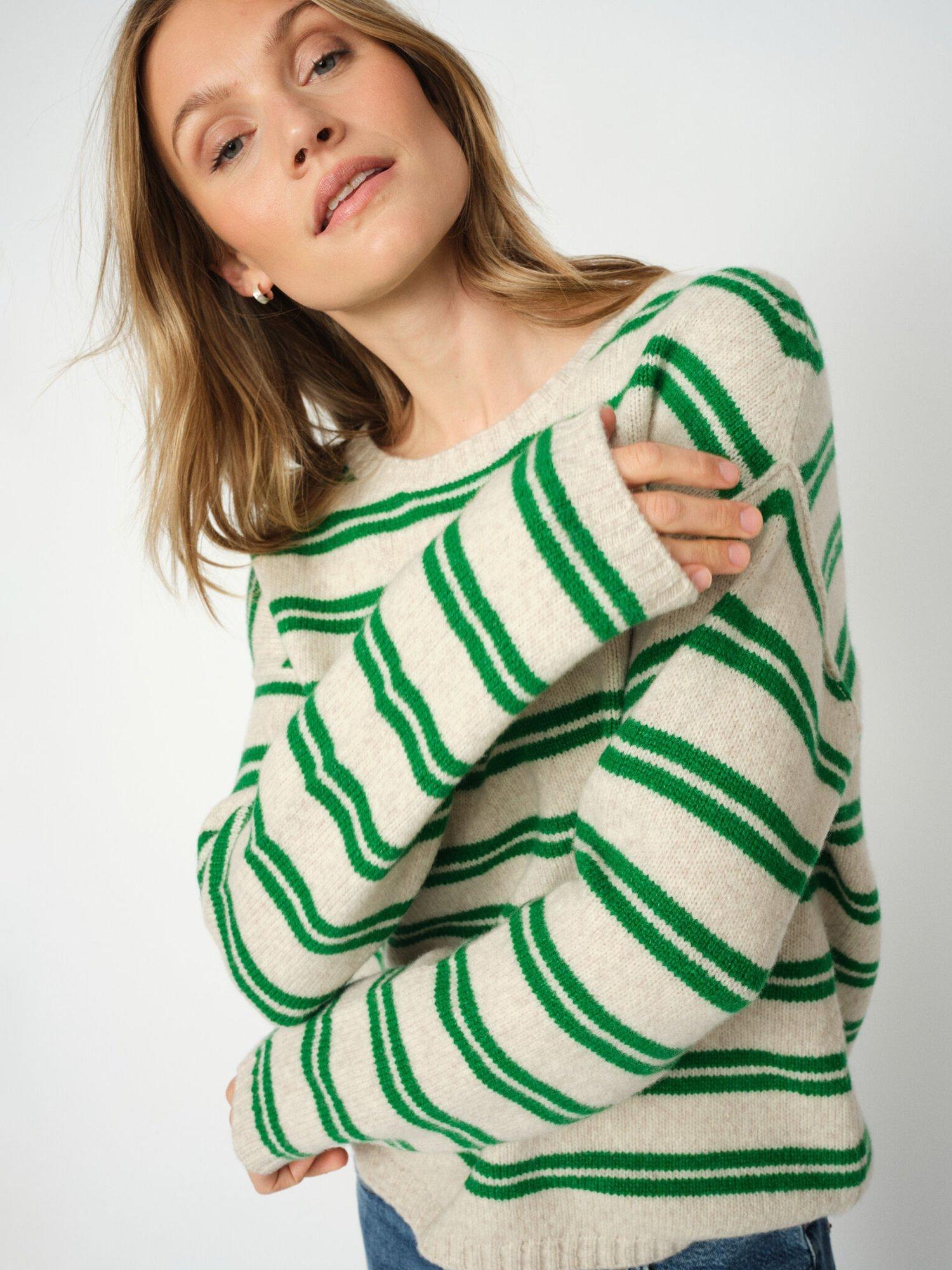 Product image 3 of 5, which shows MOS MOSH Khai Wool Blend Stripe Long Sleeve Crew Neck Jumper, Green/Multi, S