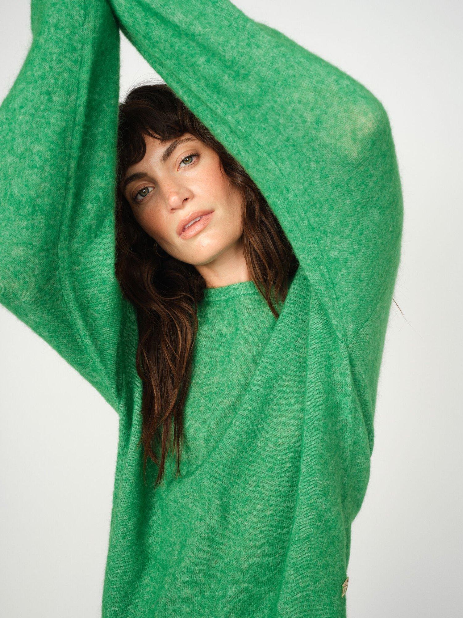 Product image 2 of 4, which shows MOS MOSH Mape Wool Blend Long Sleeve Round Neck Jumper, Mid Green, XS