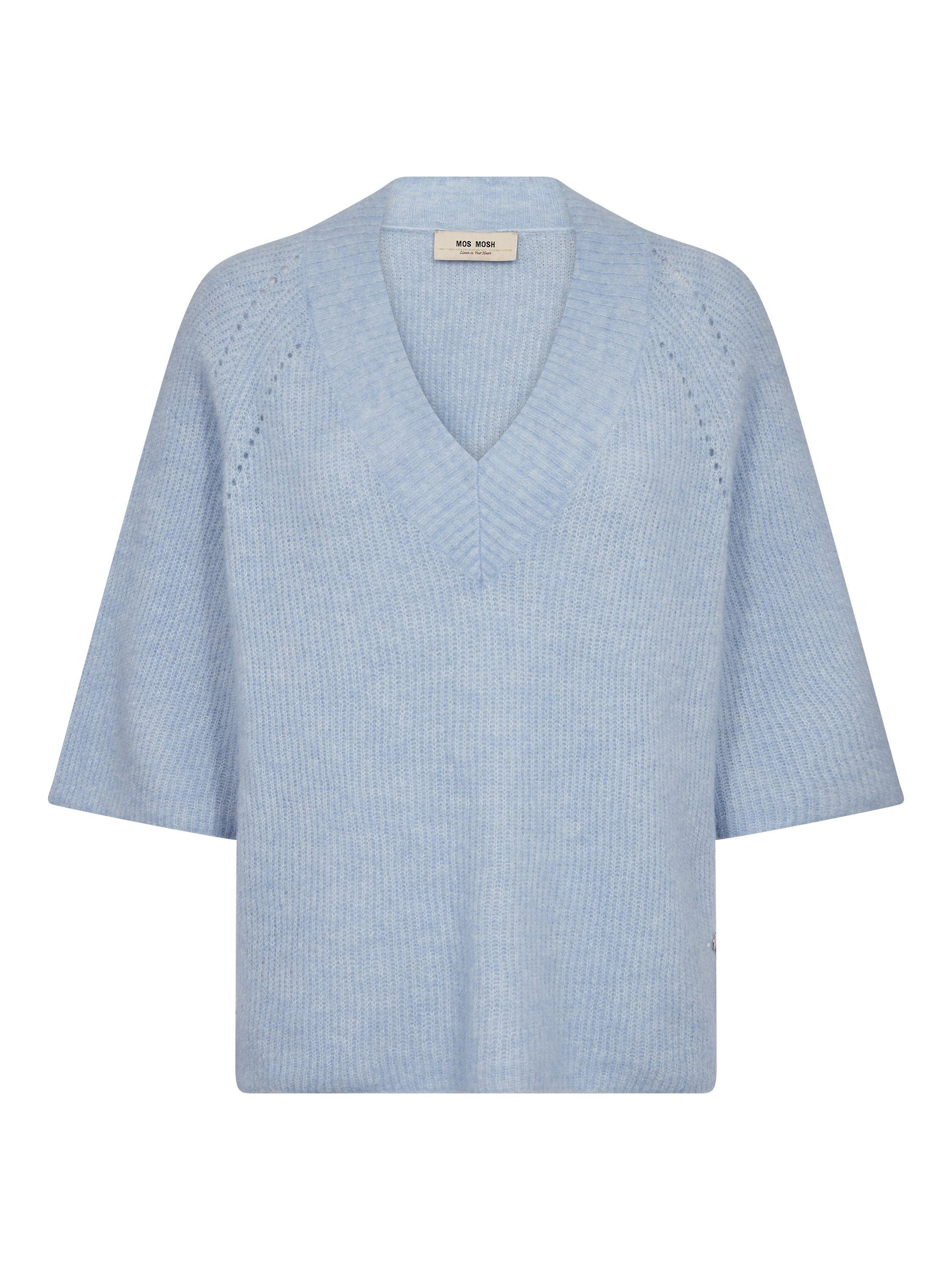 Product image 1 of 2, which shows MOS MOSH Taci Wool Blend V Neck Jumper, Mid Blue, XS