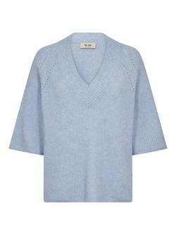 MOS MOSH Taci Wool Blend V Neck Jumper, Mid Blue