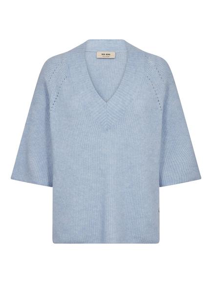 MOS MOSH Taci Wool Blend V Neck Jumper, Mid Blue