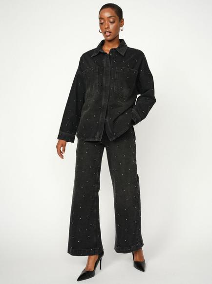 MOS MOSH MMDara Studs High Waisted Flare Jeans, Dark Grey