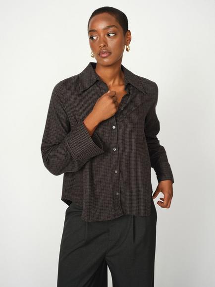 MOS MOSH Ayen Cotton Long Sleeve Collar Check Shirt, Grey/Multi