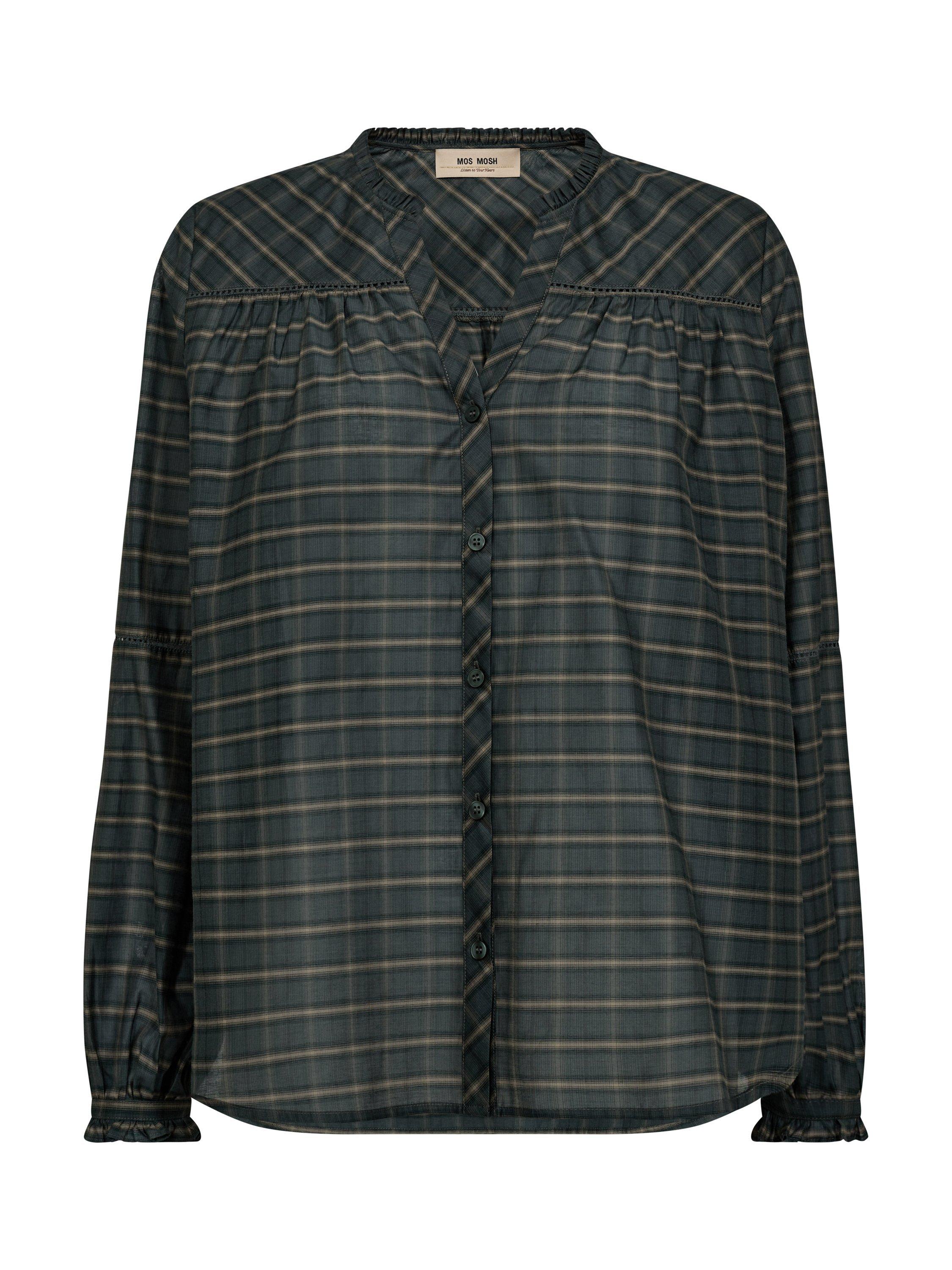 Product image 4 of 5, which shows MOS MOSH MMBenedetta Silky Check Print V-Neck Shirt, Green/Multi, M