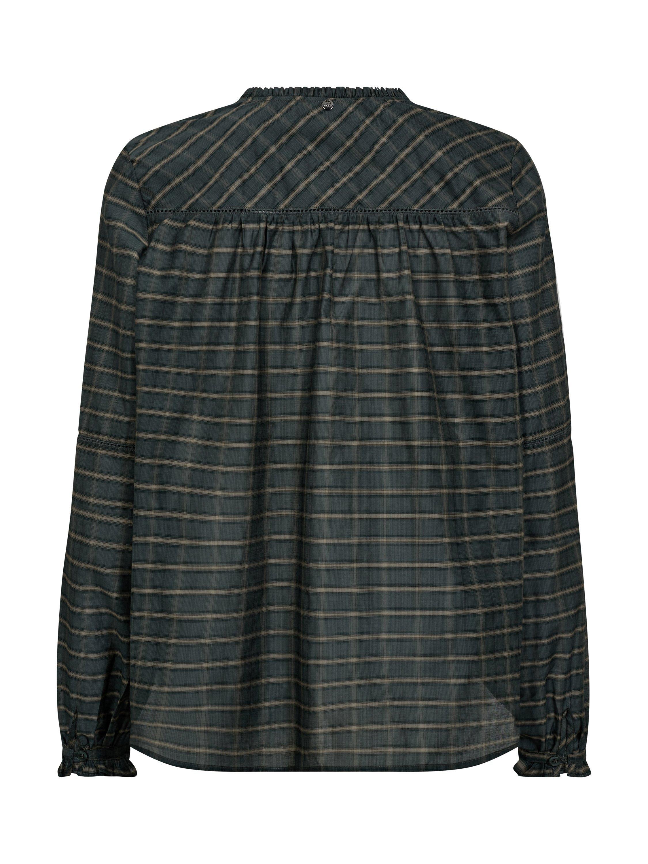 Product image 5 of 5, which shows MOS MOSH MMBenedetta Silky Check Print V-Neck Shirt, Green/Multi, M