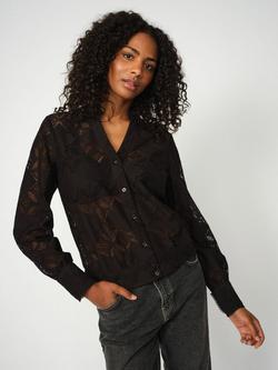 MOS MOSH Monia Yen Cotton Blend Floral Long Sleeve V Neck Lace Shirt - view 2, Black