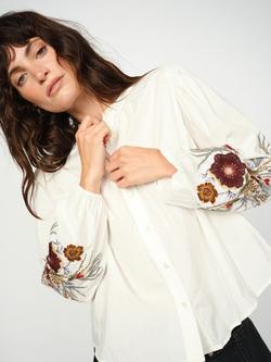 MOS MOSH Mysa Popli Floral Embroidery Long Sleeve Blouse, Ecru